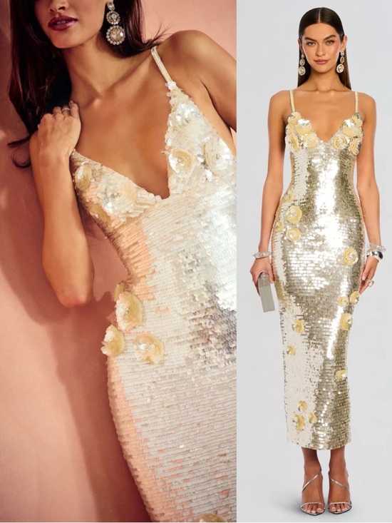 Retrofete Dresses & Skirts - Retrofete Ines Embroidered Sequin Dress Yuzu Gold NEW with tags